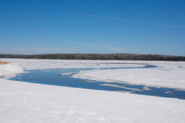 Quebec 'teki Kanada ormanında baharda eriyen buzlar.