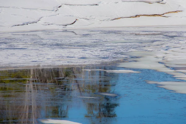 Sciogliere Ghiaccio Primavera Lago Nella Foresta Canadese Quebec — Foto Stock
