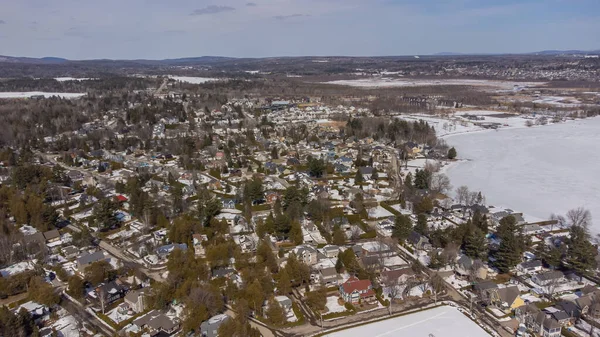 stock image Aerial view of part of the city of Magog in Quebec, Canada