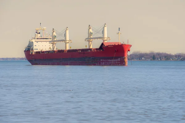 Nagy Hajó Horgonyzott Saint Lawrence Folyó Quebec Kanada — Stock Fotó