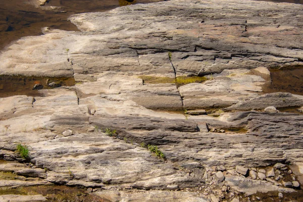 Roccia Livello Dell Acqua Fiume Nella Foresta Canadese — Foto Stock
