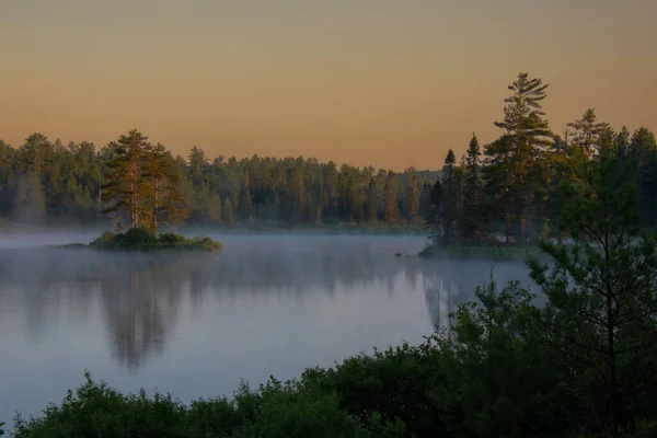 Πρωί Στο Δάσος Πάνω Από Λίμνη — Φωτογραφία Αρχείου