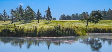 Sabahları Quebec 'te bir Kanada golf kulübünde güzel bir delik.