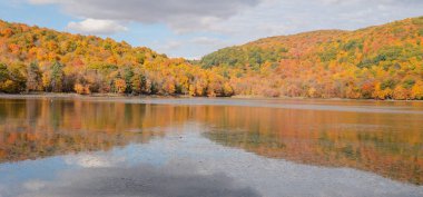 Göle yansıyan renkli sonbahar ağaçları