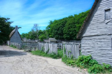 Boston yakınlarındaki ABD 'de eski bir yeniden inşa edilmiş köy manzarası