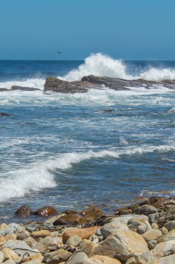 Dalgalar Güney Afrika 'daki Ümit Burnu' nda kayalara çarpıyor.