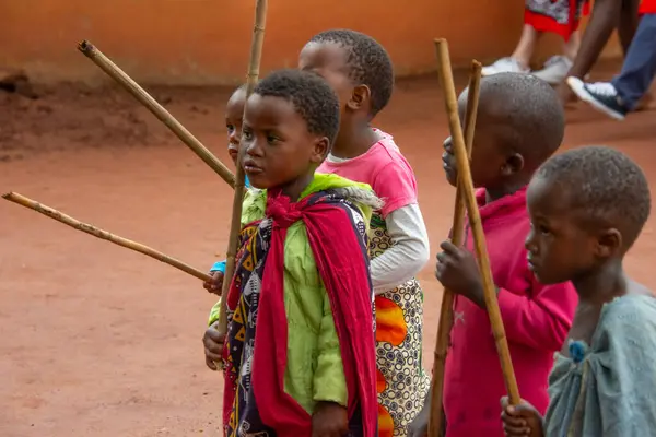 stock image Manzini, Eswatini, 11 14 2023. Swazi children in a traditional village of their people in Eswatini
