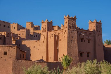 Ait Benhaddou kırmızı kil binalar. Fas 'ta bir köy. UNESCO Mirası