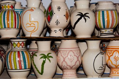 Pretty Moroccan pottery in one of the country's many souks clipart