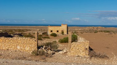 Seaside landscape of the Moroccan countryside seen from along the road in the Safi region clipart