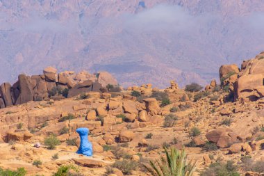 Fas 'ın Tafraoute kasabası yakınlarındaki boyalı kayalar.