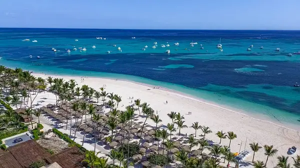 Punta Cana, Dominik Cumhuriyeti 'ndeki Bavaro Sahili' nin doğa manzarası.