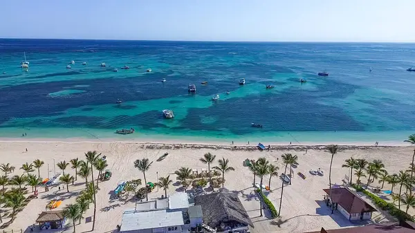 Punta Cana, Dominik Cumhuriyeti 'ndeki Bavaro Sahili' nin doğa manzarası.