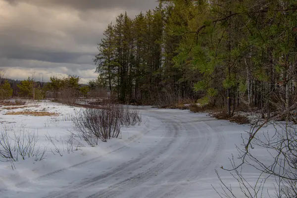 Karlı bir kış yolu manzarası. 