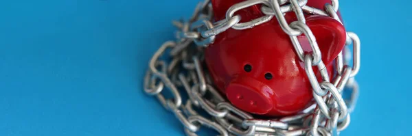 Close Piggy Bank Chains Saving Money Future Retirement Fund Business —  Fotos de Stock