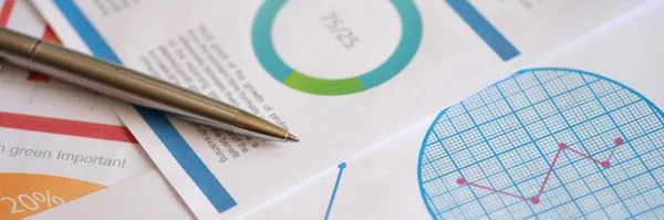 Analysis Financial Statements Line Charts Business Graph Ballpoint Pen Closeup — Stock fotografie