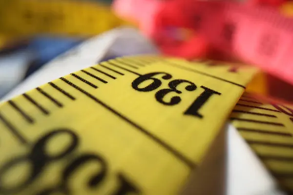 stock image Tailors measuring tape close-up. Colorful measuring tapes, shallow depth of field.