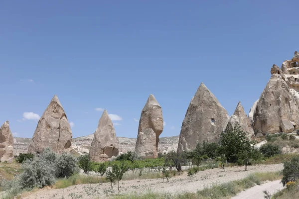 Cappadocialandschap Met Oeroude Rotsformatie Zonnige Dag Museum Feeënschoorstenen Cappadocië Turkije — Stockfoto