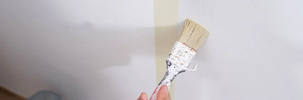 House painter paints a wall with white paint. Repair and painting walls concept