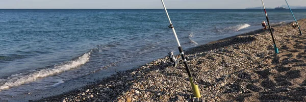 Angelrute Meer Und Einen Erholsamen Urlaub Seefischerei Und Hobby Konzept — Stockfoto