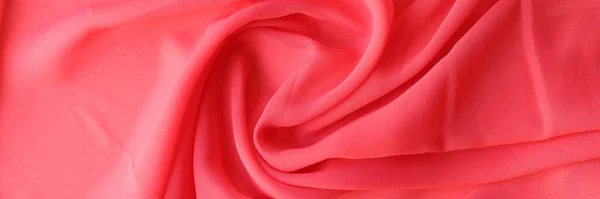 Makro Tekstura Czerwonej Tkaniny Piękna Delikatna Różowa Satynowa Tkanina — Zdjęcie stockowe