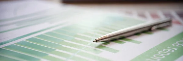 Close-up of financial report, statistics documents with chart or graph. Marketing analytics and business stats concept