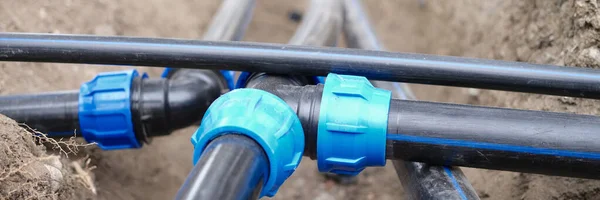 Close Plumbing Water Drainage Underground Irrigation System Elbow Fittings Pvc — Stock Fotó
