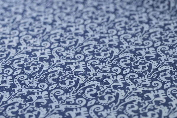 Morbido Tessuto Blu Con Motivo Bianco Progettato Biancheria Letto Tessuto — Foto Stock