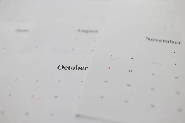 Páginas Calendário Com Nomes Meses Outono Como Plano Fundo Planilhas — Fotografia de Stock