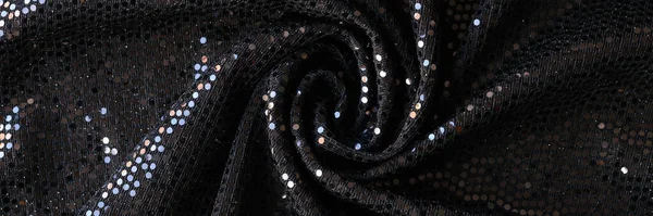 Top View Black Cloth Shiny Sequins Abstract Background Stylish Wavy — Fotografia de Stock