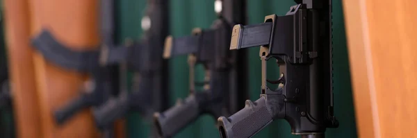 Close Set Rifles Carbines Storage War Army Police Weapon Concept — Zdjęcie stockowe