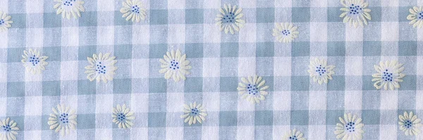 Top View Plaid Fabric Floral Print Textured Background Sample Cloth — Foto de Stock