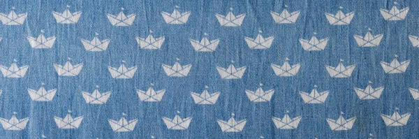 Top View Thin Blue Jeans Fabric White Geometric Print Pattern — Foto Stock