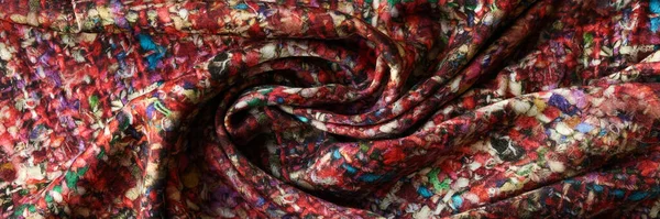 Top View Stylish Colorful Crumpled Fabric Tweed Texture Background Hand — 图库照片