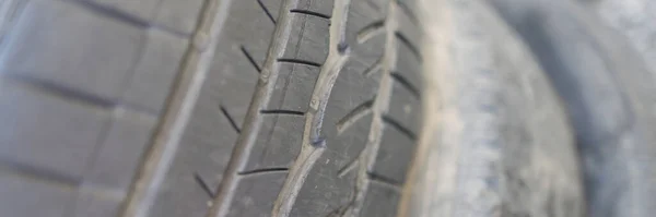 Old Damaged Worn Black Tire Thread Concept Thread Problems Tire — Stock Photo, Image
