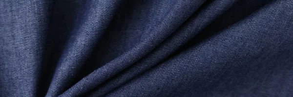 Formad Grå Blå Textil Som Bakgrund Viftat Blått Tyg Närbild — Stockfoto