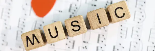 Close Music Word Collected Wooden Cubes Musical Notes Music Art —  Fotos de Stock