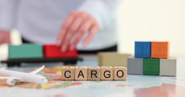 Many Cargo Containers Table Word Cargo Transport Logistics Services Delivery — Stock Video