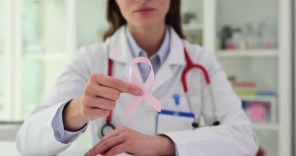 Giornata Mondiale Del Cancro Seno Assistenza Sanitaria Nastro Rosa Nel — Video Stock