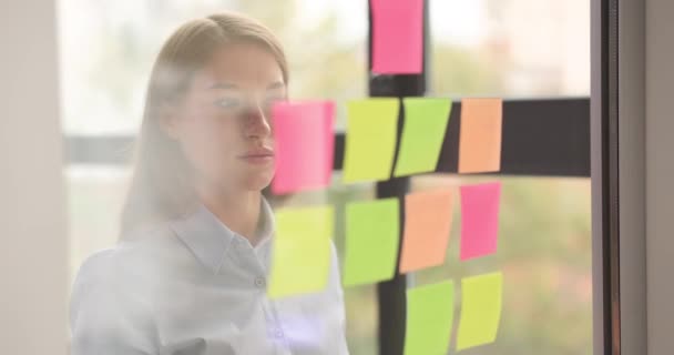 Självsäker Kvinnlig Chef Planerar Att Arbeta Med Projektet Ung Affärskvinna — Stockvideo