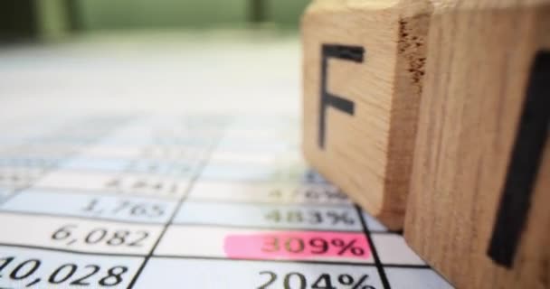 数字とマークとワードファイナンスの列を持つ財務報告書 会計統計 業務最適化コンセプト — ストック動画