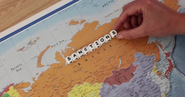 Map Russia Word Sanctions War Ukraine Economic Recession Inflation Russia — Stock Video