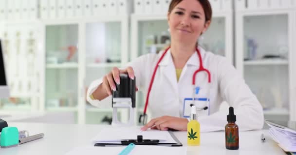 Doctor Writes Prescription Medical Marijuana Stamps Prescription Legal Status Hemp — Stock Video