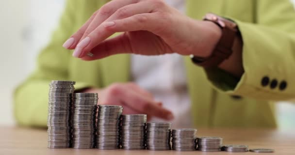 Money Finance Business Growth Concept Businesswoman Hand Putting Money Coin — Stock Video