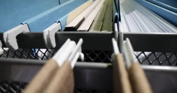 Folders Documents Storage Box Archive Closeup Movie Slow Motion Organization — Stock Video