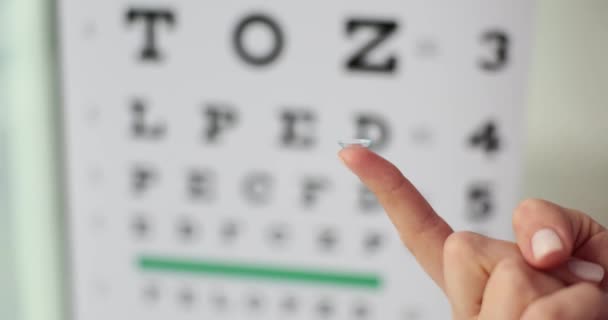 Doctor Ophthalmologist Holding Contact Lens Finger Background Table Vision Test — Vídeos de Stock
