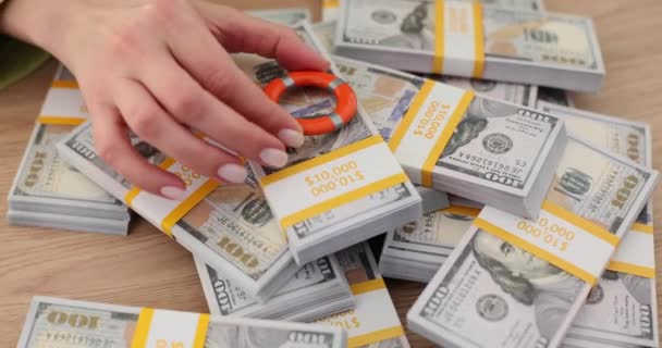 Lifebuoy Lifebelt Dollar Banknotes Wealth Assets Saving Money Protection Security — Stock Video