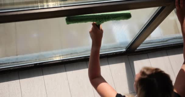 Pencereleri Temizlemek Için Cam Temizleme Fırçası Temizlik Hizmetleri Ofiste Evde — Stok video