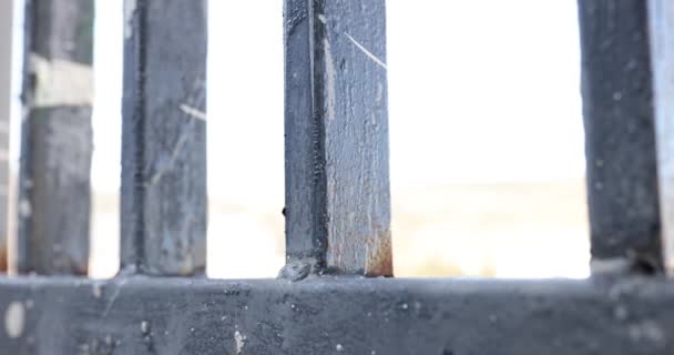 Σιδερένιος Φράχτης Και Σκουριασμένη Μεταλλική Βεράντα Σκουριά Σωλήνων Χάλυβα — Αρχείο Βίντεο