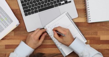 Ofis görünümünde kağıt kontrol listesindeki görevleri yöneten bir işadamı. Yapılacaklar listenizi özel bir yerde planlıyorsunuz